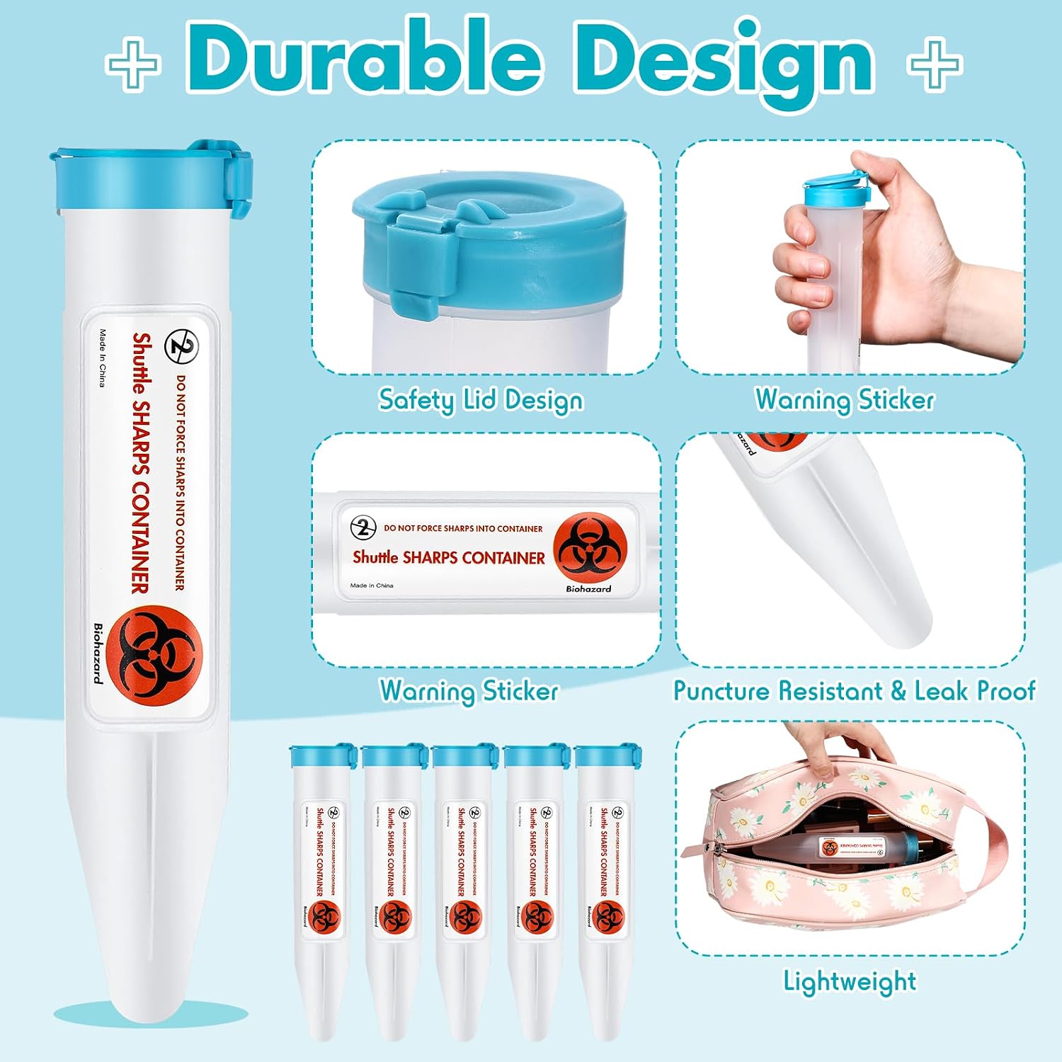 6 Count Portable Sharps Container Small Needle Disposal Containers with Locking Lid for Home and Travel Use Puncture