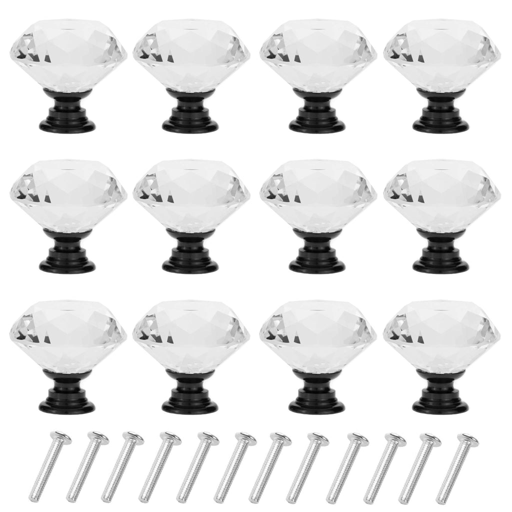 6 Pack Drawer Knobs Diamond Shaped Crystal Glass 30mm Cabinet Knobs Pull Handles (30 mm, 6 Pack, Black)