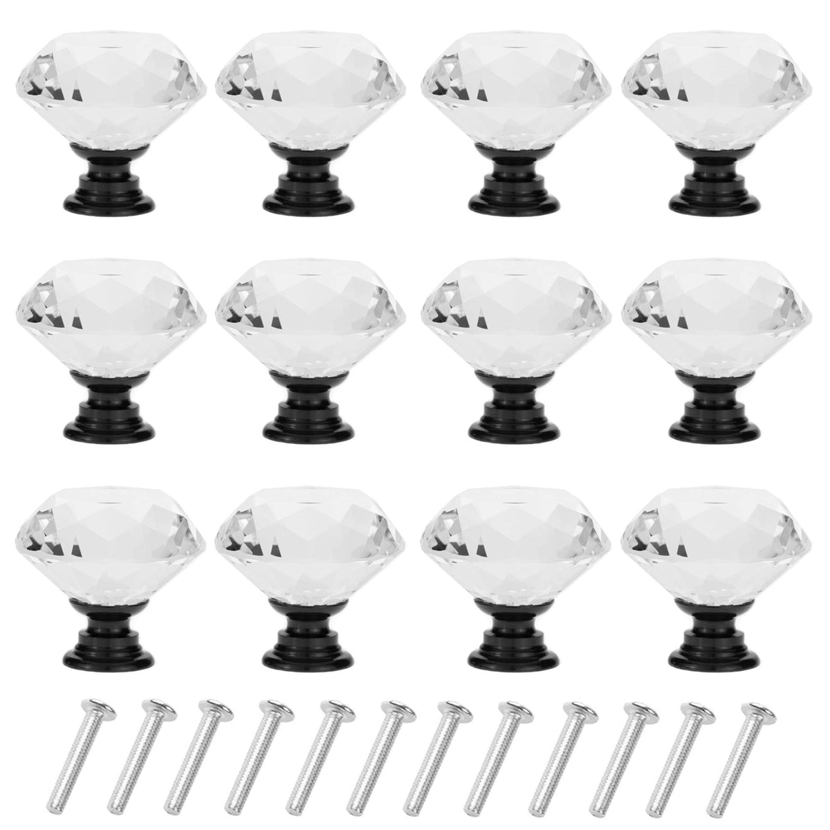 6 Pack Drawer Knobs Diamond Shaped Crystal Glass 30mm Cabinet Knobs Pull Handles (30 mm, 6 Pack, Black)