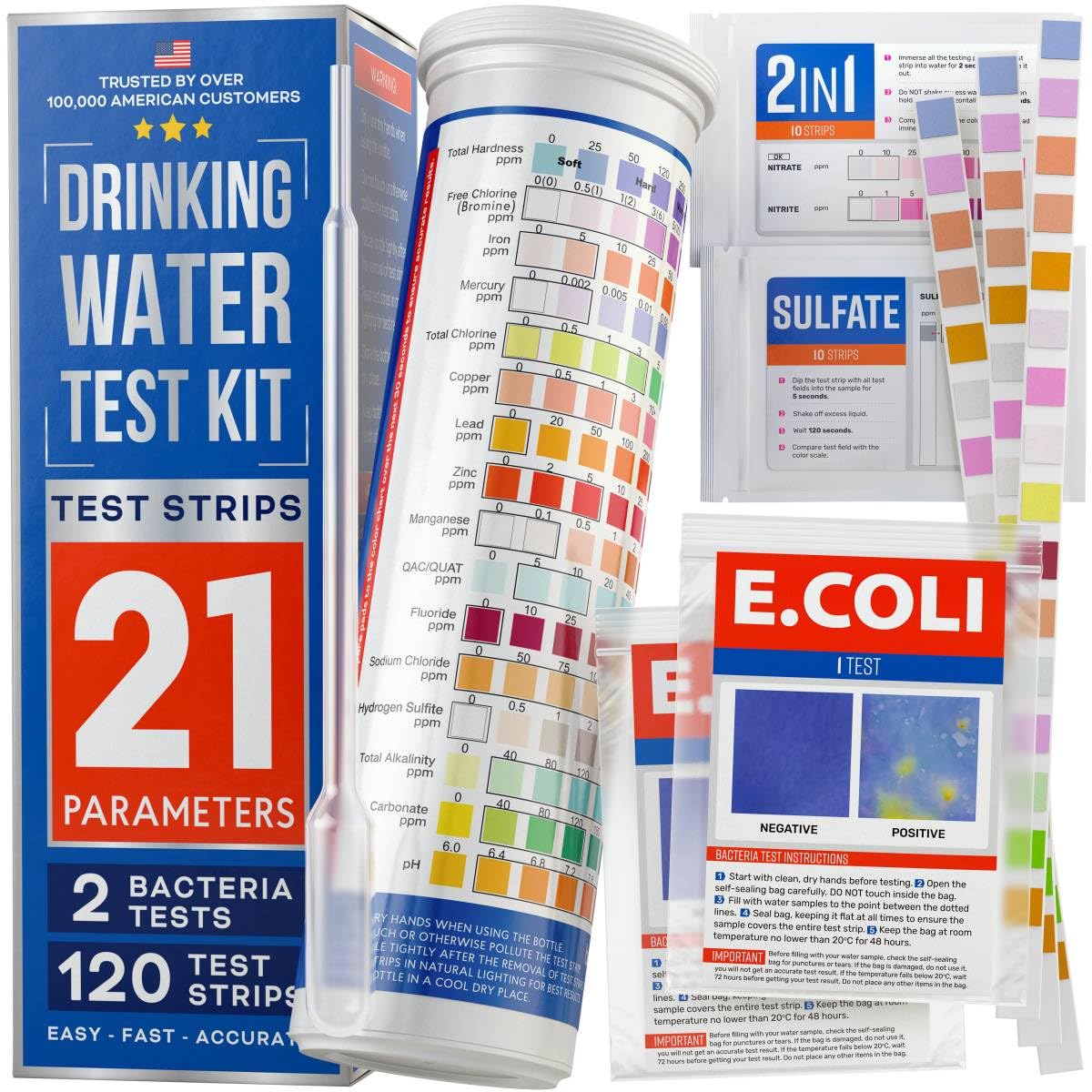 All-New 21 in 1 Drinking Water Testing Kit Strips, Home Tap and Well Water Test Kit for Hardness, Lead, Iron, Copper