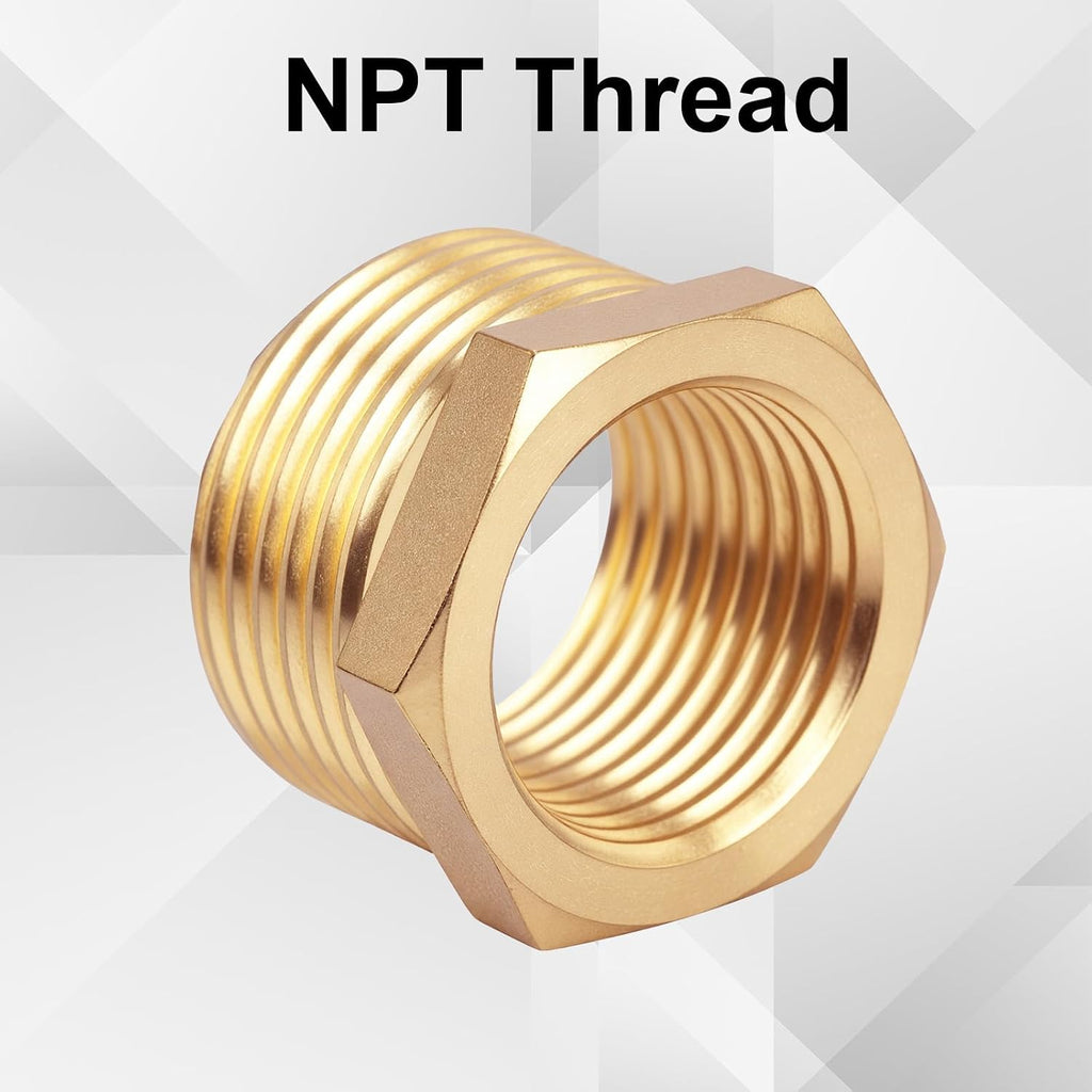 2pcs Brass Reducer Hex Bushing, 3/4" NPT Male to 1/2" NPT Female Adapter