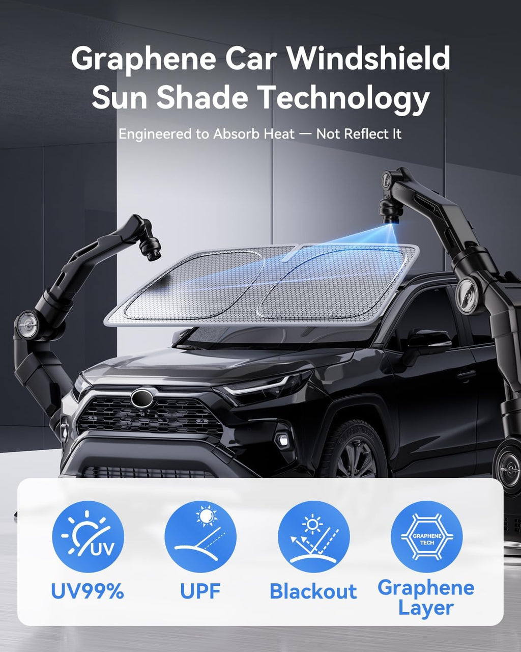 Graphene Windshield Sun Shade for SUVs and Most Mid-Size Sedans, 99% UV Blocking, Dual-Layer Honeycomb Heat Shield