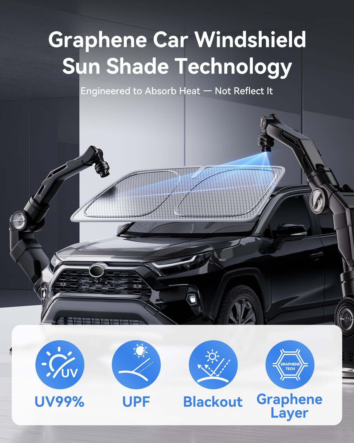Graphene Windshield Sun Shade for SUVs and Most Mid-Size Sedans, 99% UV Blocking, Dual-Layer Honeycomb Heat Shield