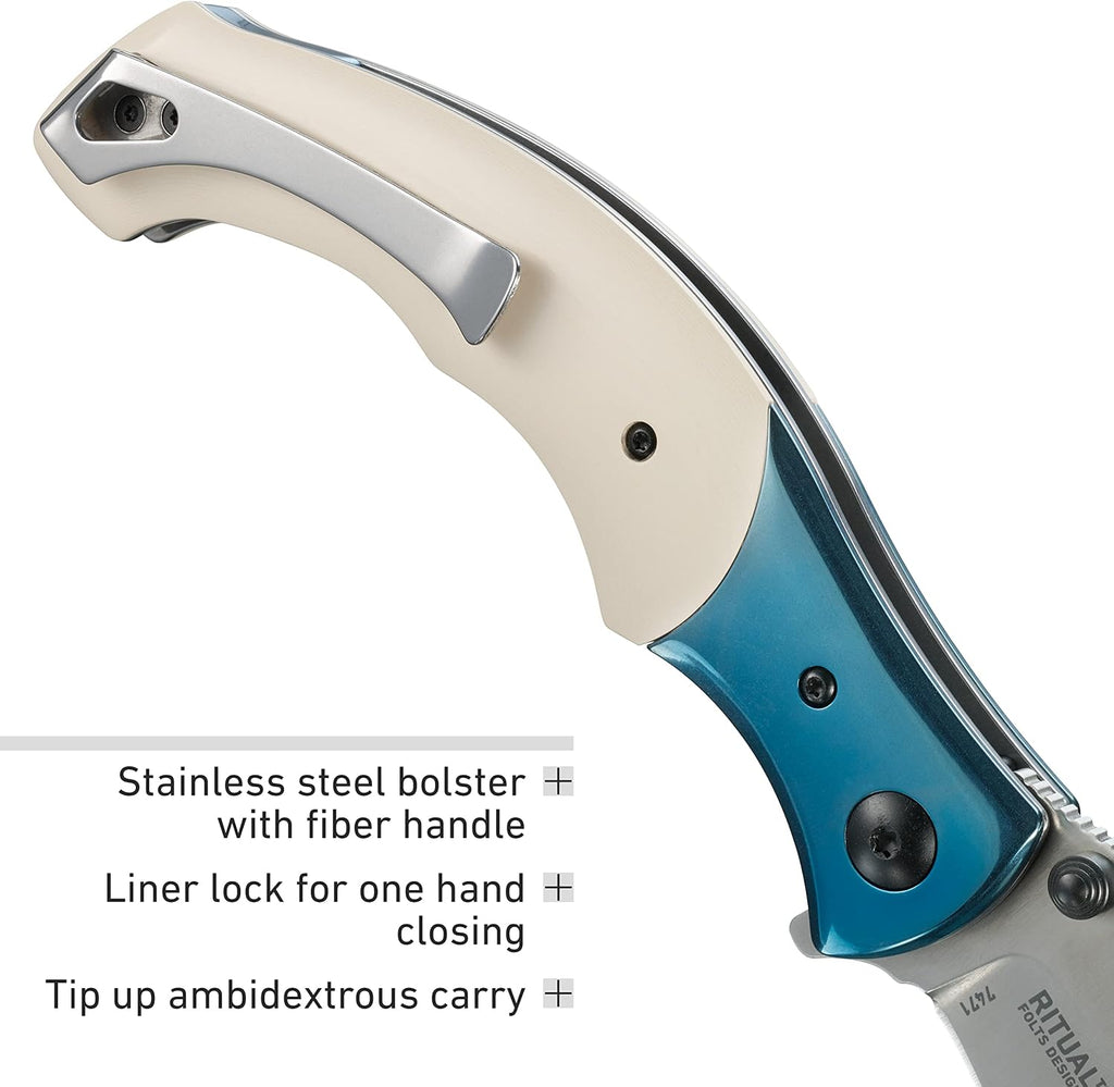 Ritual Assisted Pocket Knife: Everyday Carry Utility Folder, Sandvik 12C27 Steel Recurve Blade with Satin Finish