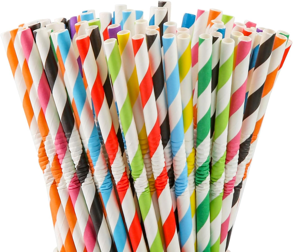 Paper Drinking Straws, Assorted Colors, 200 Pack