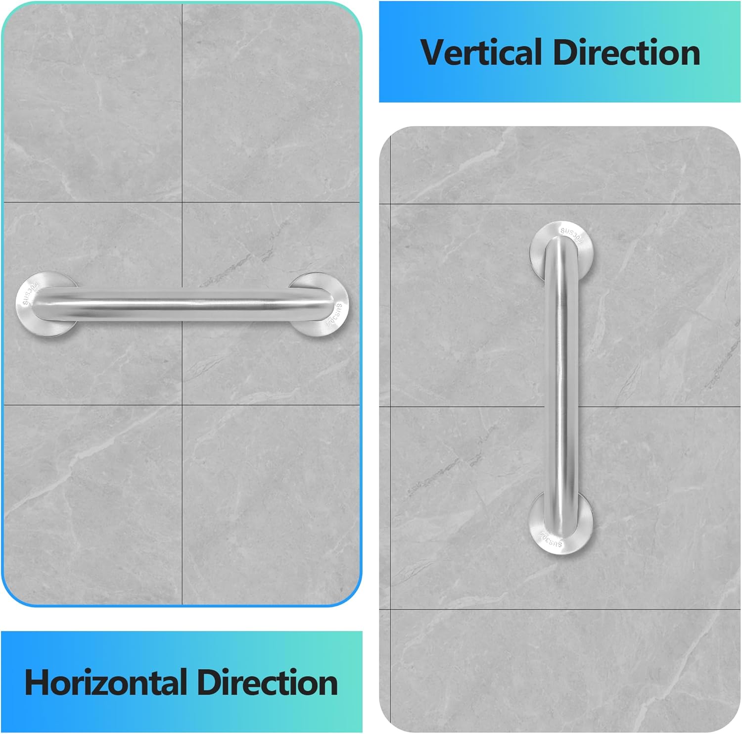 Shower Grab Bar, 2 Pack 12 Inch Brushed Nickel Bathroom Safety Bar, 1.25" Diameter 304 Stainless Steel Grab Bars for
