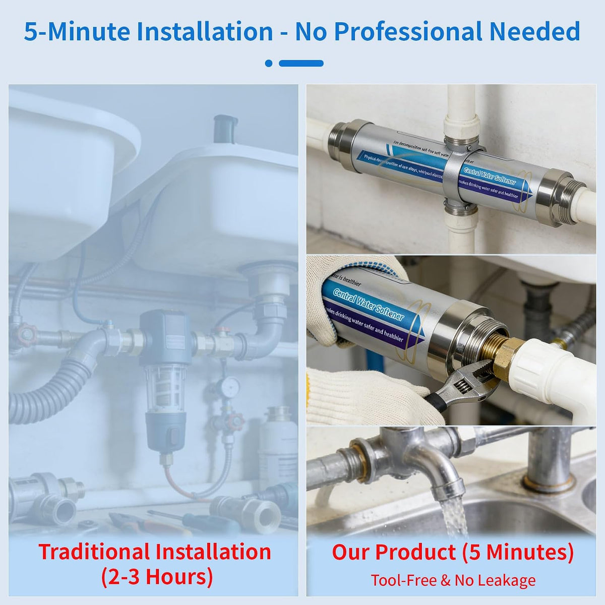 Salt-Free Whole House Water Descaler System, ¾-Inch & 1.2-Inch NPT Interfaces, 87% Descaling Rate, Prevents Limescale