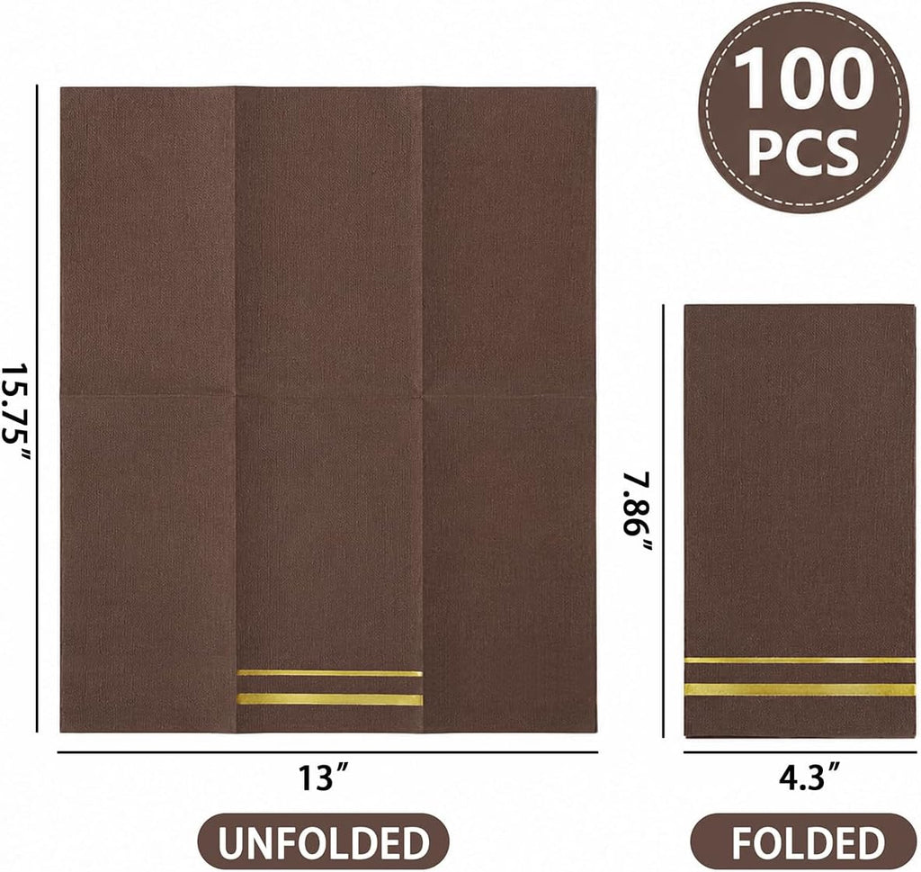 100-Count 3-Ply Disposable Napkins - Brown Paper Dinner Napkins