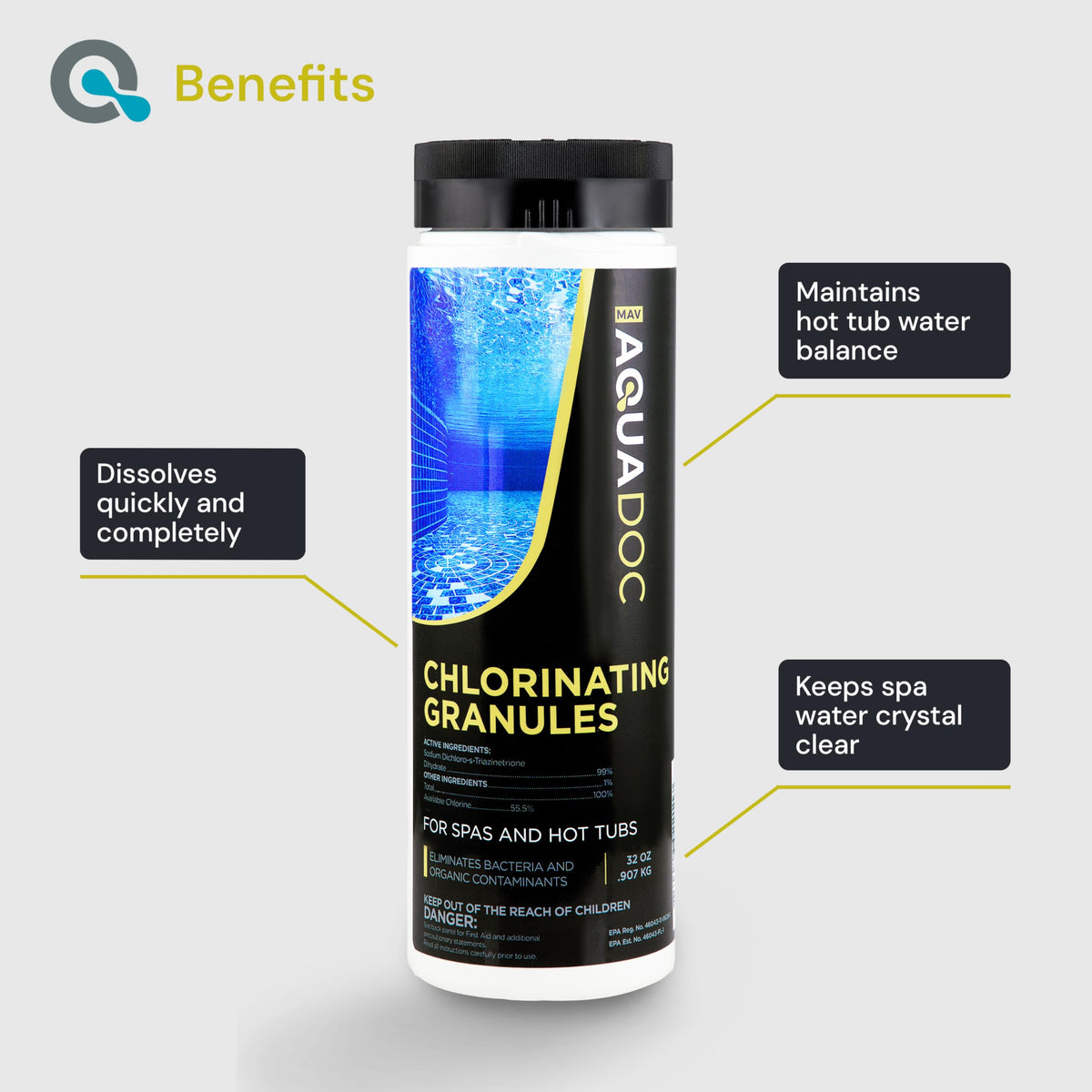 AquaDoc Hot Tub Chlorine Granules - Quick Dissolving Spa Sanitizer, 2 lb