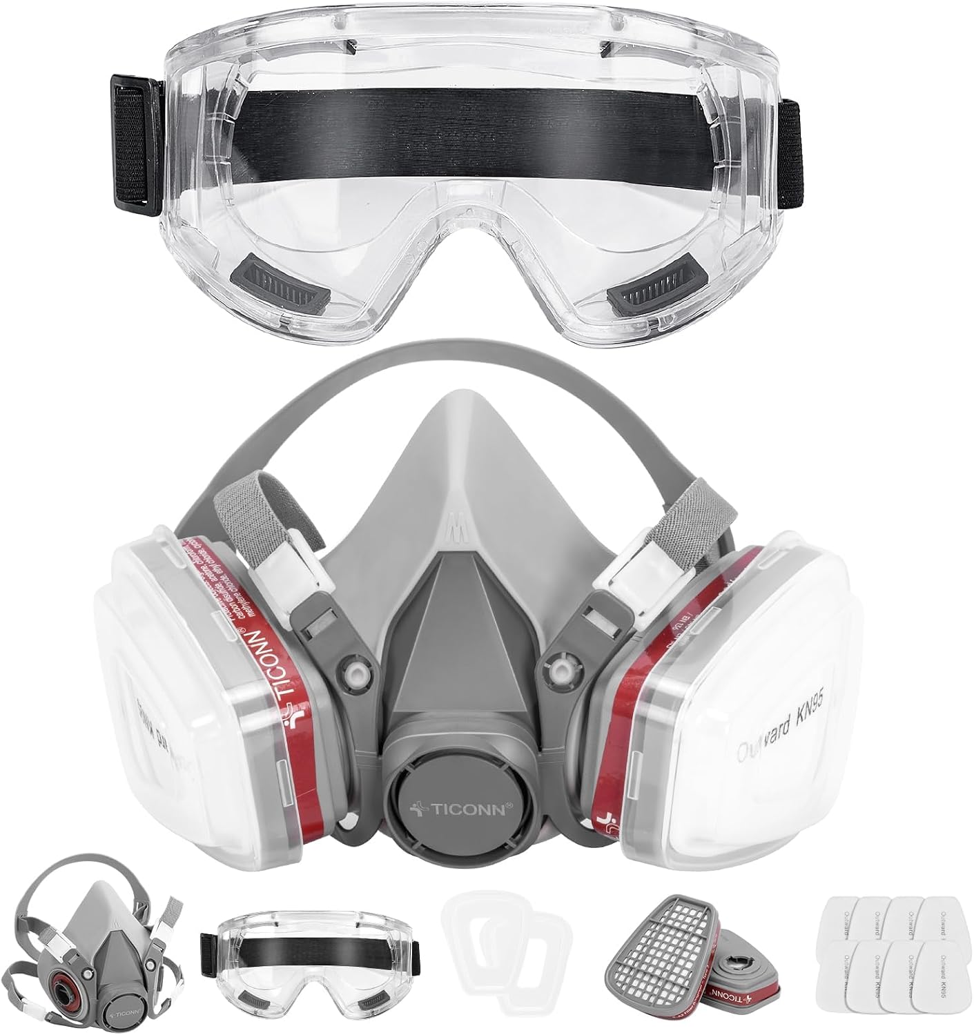 Reusable Respirator Mask with Filters, Gas Mask with Anti Fog Safety Glasses, Anti-Dust Half Face Cover Respirator