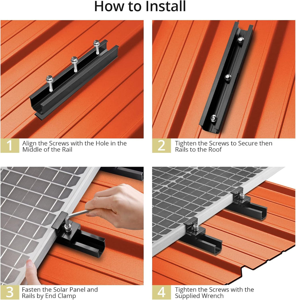 Solar Panel Roof Mounting Kit, 7.87" Aluminium Solar Rail & Clamps | Solar Panel Bracket For Thickness 30/35mm Panel