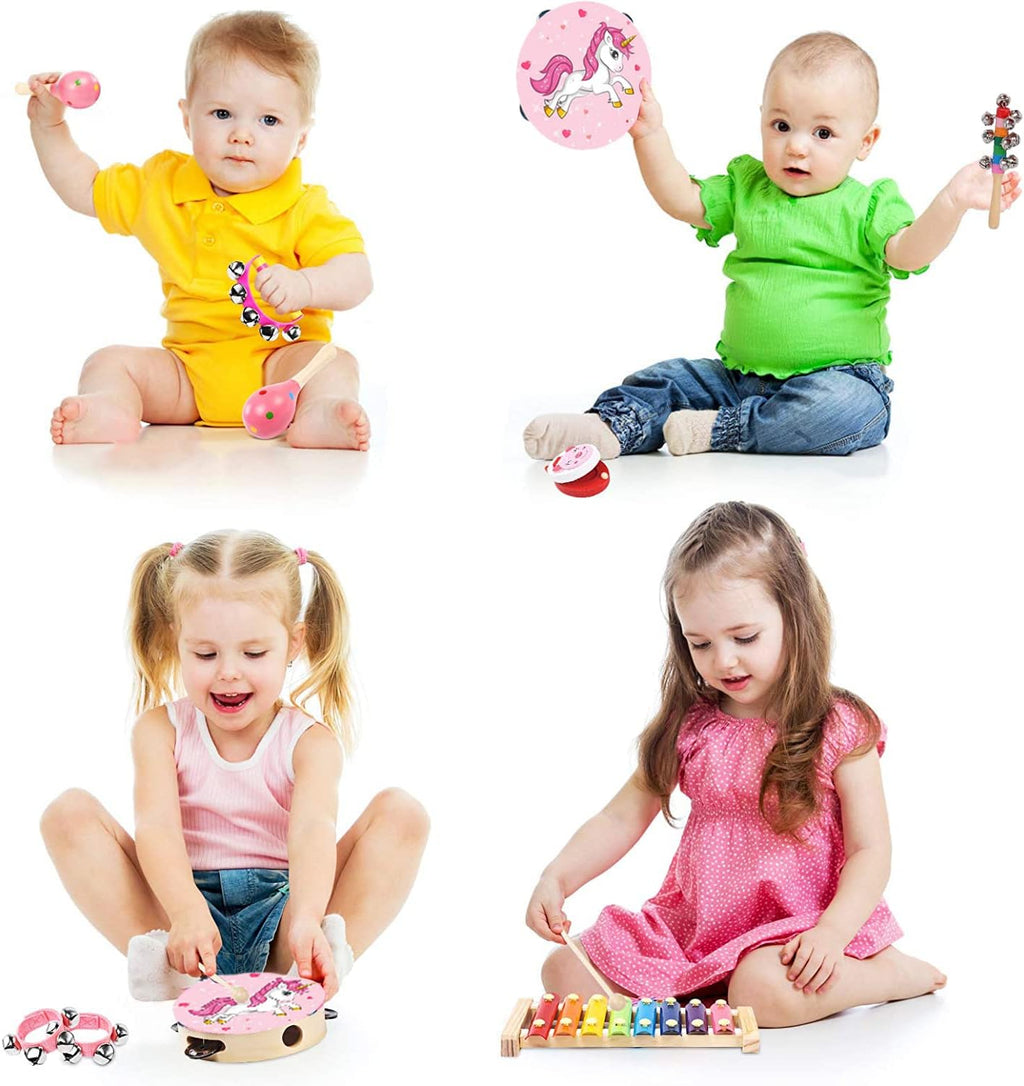 Kids Musical Instruments Sets, Non-Toxic Musical Toy, Wooden Percussion Instruments Toys Tambourine Xylophone for