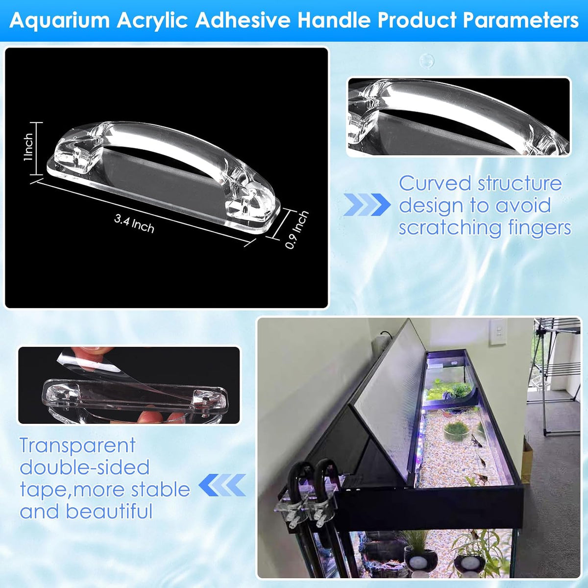 6pcs Aquarium lid Hinge Acrylic Fish Tank Glass Canopy Handle Fish Tank Hood top Cover Replacement Double Tape Pull