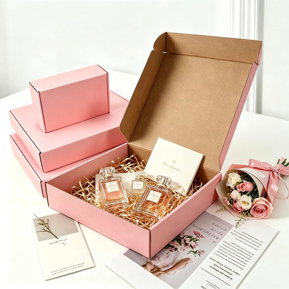 Pink Shipping Boxes 20 Pack 12x10x3 inch, Corrugated Cardboard Gift Box