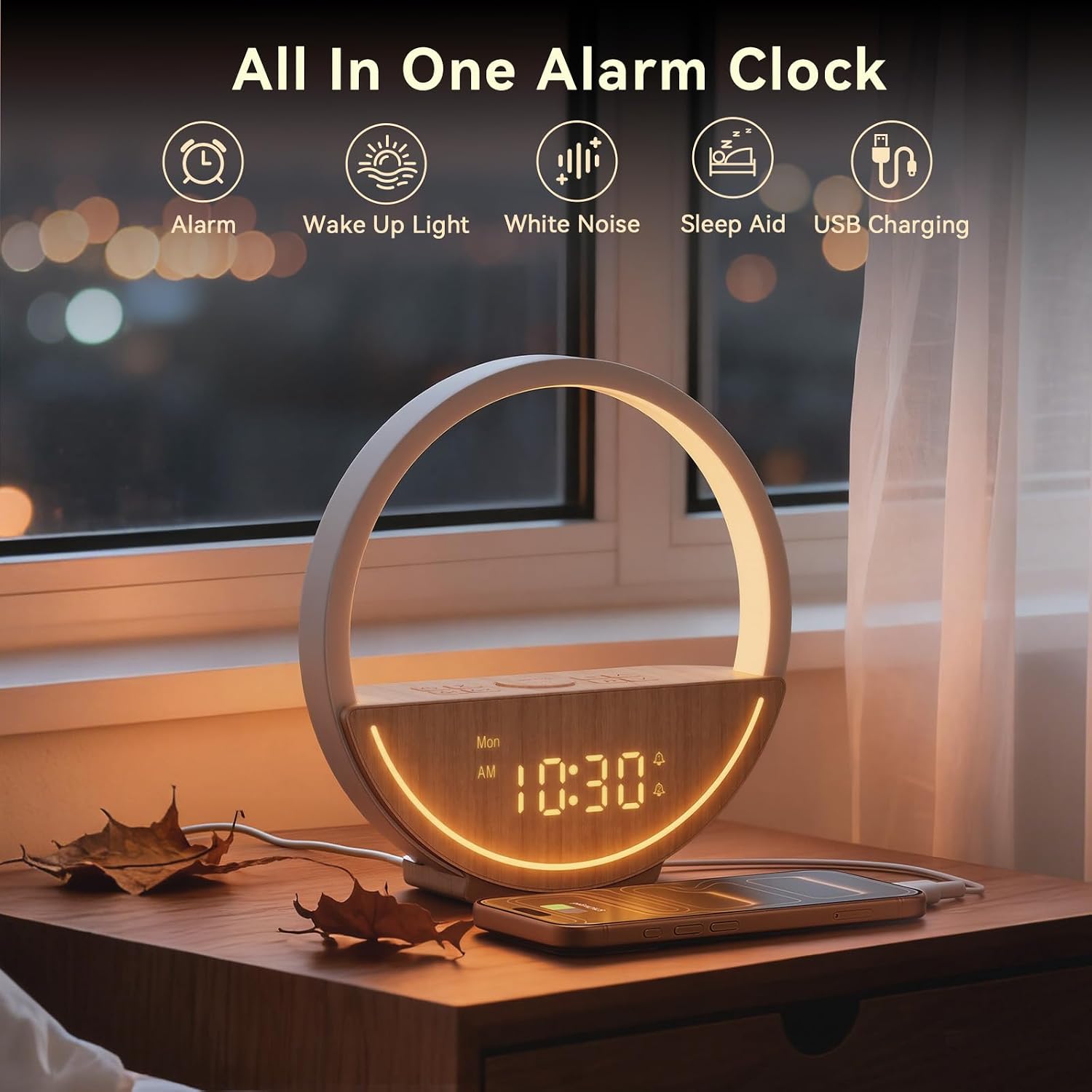 Sunrise Alarm Clock White Noise Sound Machine for Bedroom | Gentle Wake Up Light with 20 Soothing Sounds Sleep Aids