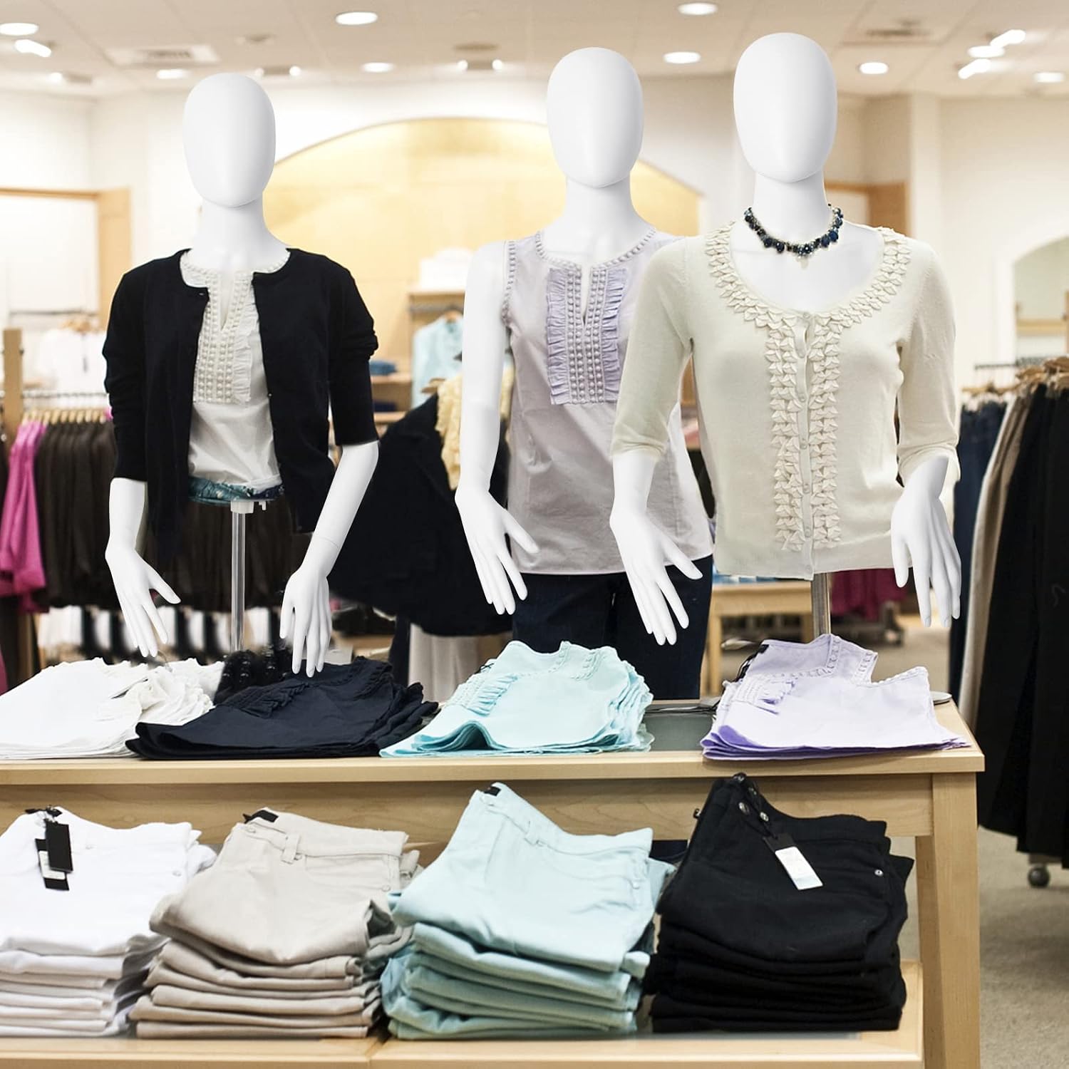 Half Body Mannequin Torso with Stand Female Dress Form Plastic Detachable Manikin Stand Height 30”-46” High Stability