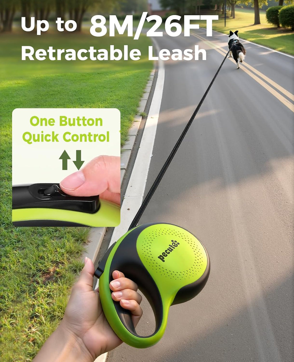 Retractable Dog Leash with Flashlight, 26ft Heavy Duty Retractable Pet Leash with Light, One-Button Control