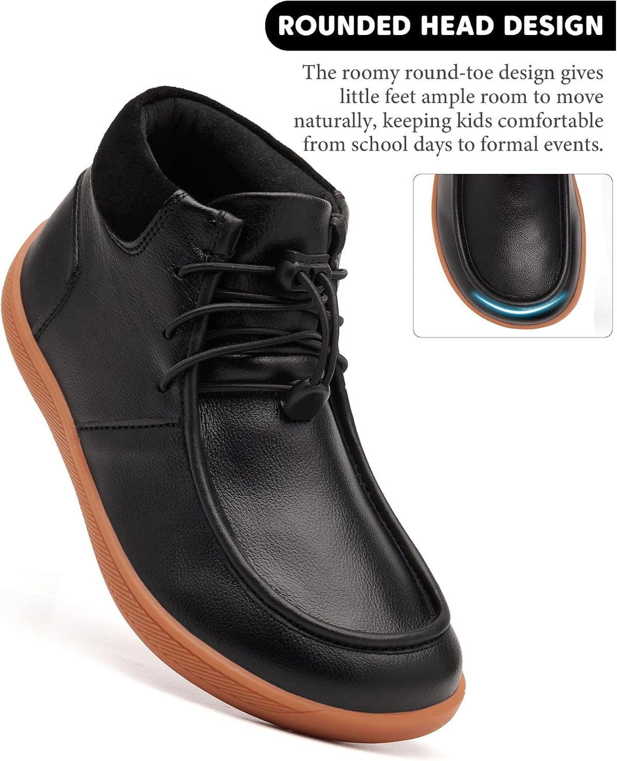 Kids Wide Toe Box Leather Boots Versatile Dress Casual School Shoes for Boys Girls