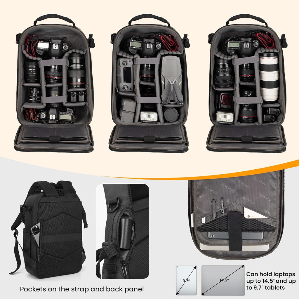 Hard Shell Camera Backpack Bag for Photographers Compact 13L TRH | 3-Side Hard Case, 14.5" Laptop Compartment