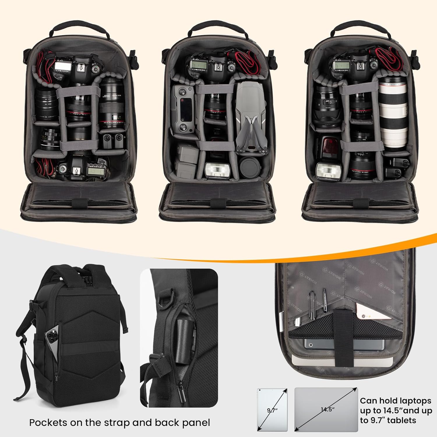 Hard Shell Camera Backpack Bag for Photographers Compact 13L TRH | 3-Side Hard Case, 14.5" Laptop Compartment