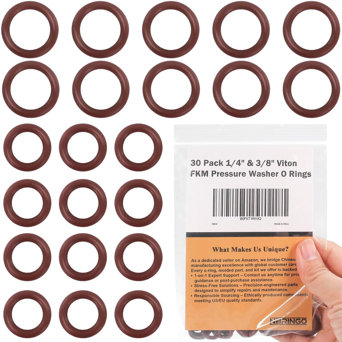 30 Pcs Viton Pressure Washer O-Rings for 1/4" & 3/8" Quick Connect