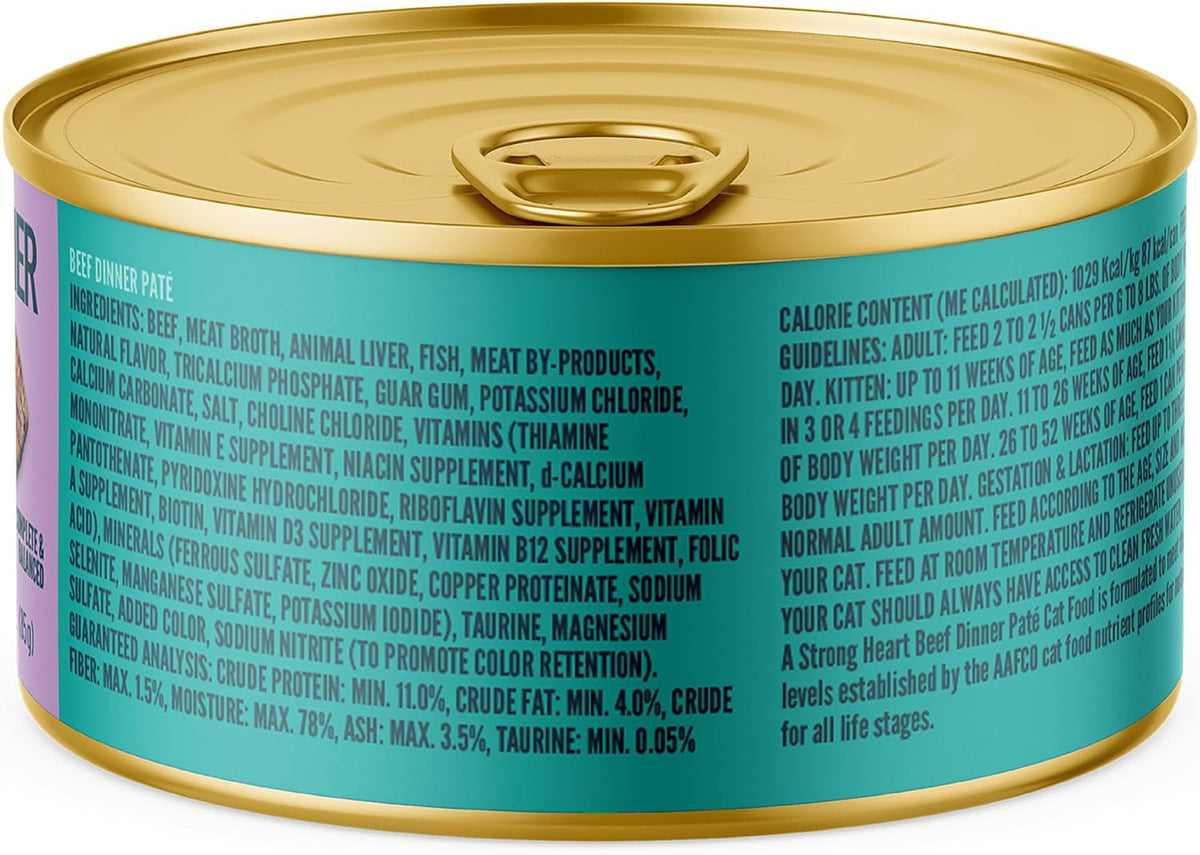 A Strong Heart Beef Pate Cat Food, All Life Stages, 3oz Cans, 24pk