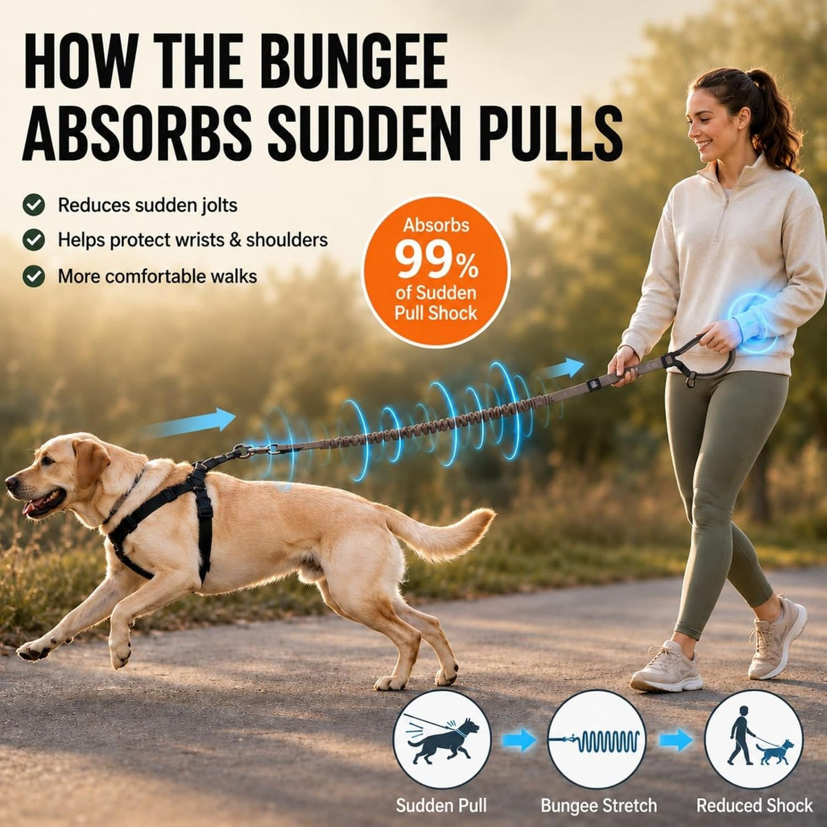 Bungee Dog Leash for Large Dogs: Protect Arm from Sudden Lunges on Walking