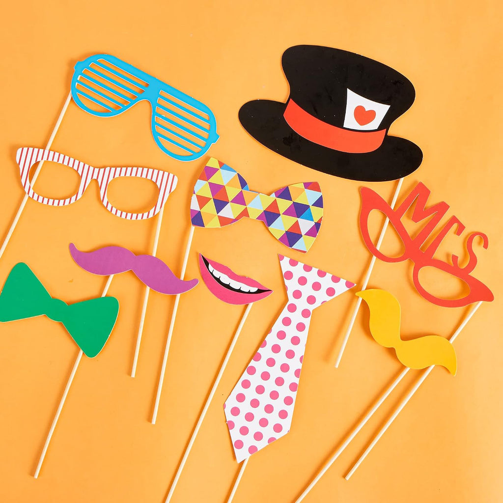 Toy Photo Booth Props 66 Pieces，Multicolor Kit for Graduation Wedding Party Supplies Favors，with Stick, Hats