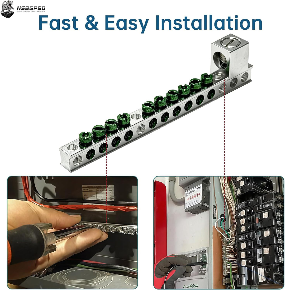 Ground Bar Kit for Eaton BR and CH Series Load Centers, 10 Terminal Grounding Bar