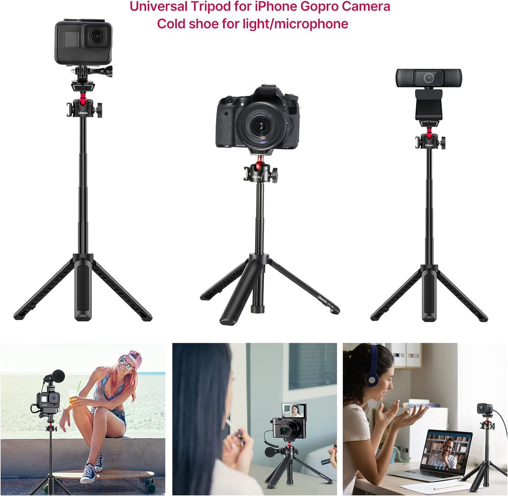 ULANZI MT-16 Extendable Mini Camera Tripod, 4 Levels Adjustment 360° Ball Head Cold Shoe Lightweight Portable Vlog
