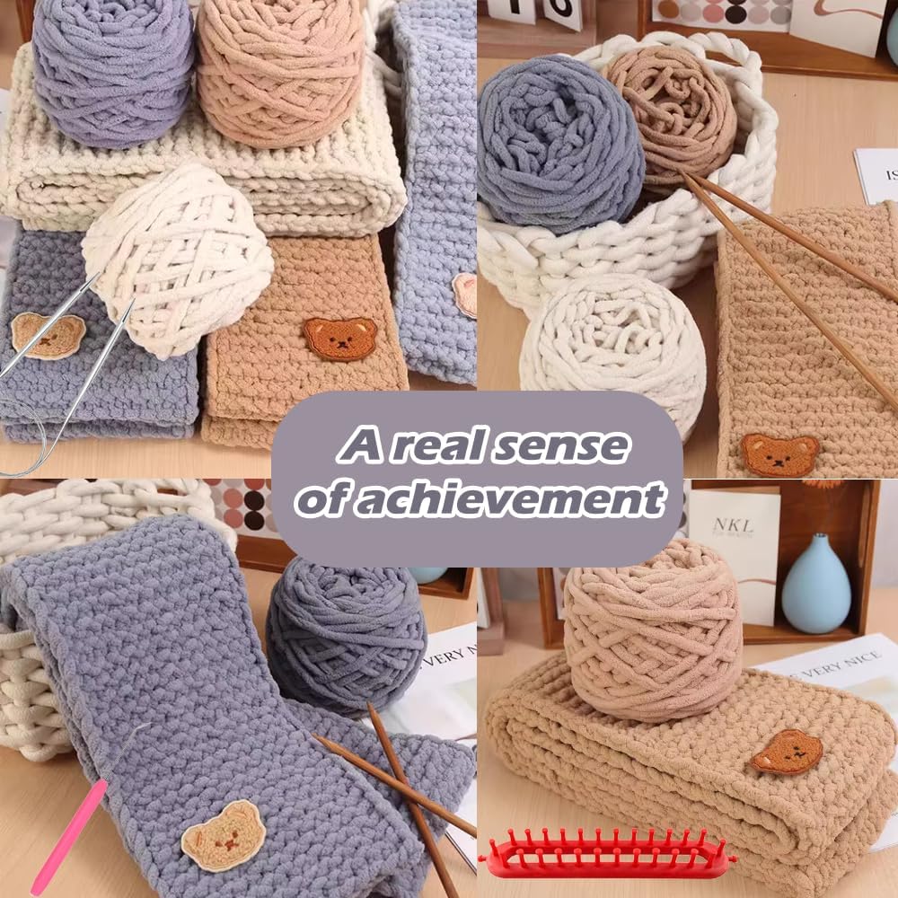 Knitting Loom Kit for Scarf, Easy Knitting Set Including Knitting Needles Set Plush Yarn, Learn to Knit kit with