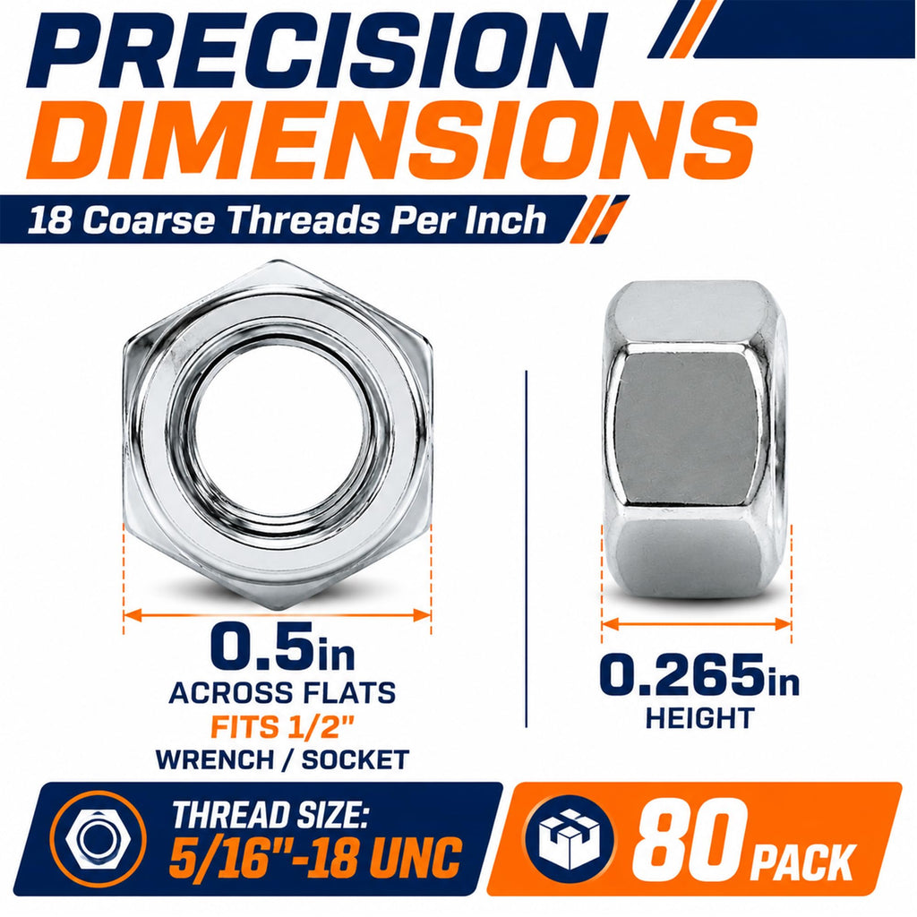 80 Pack 5/16"-18 Hex Nuts