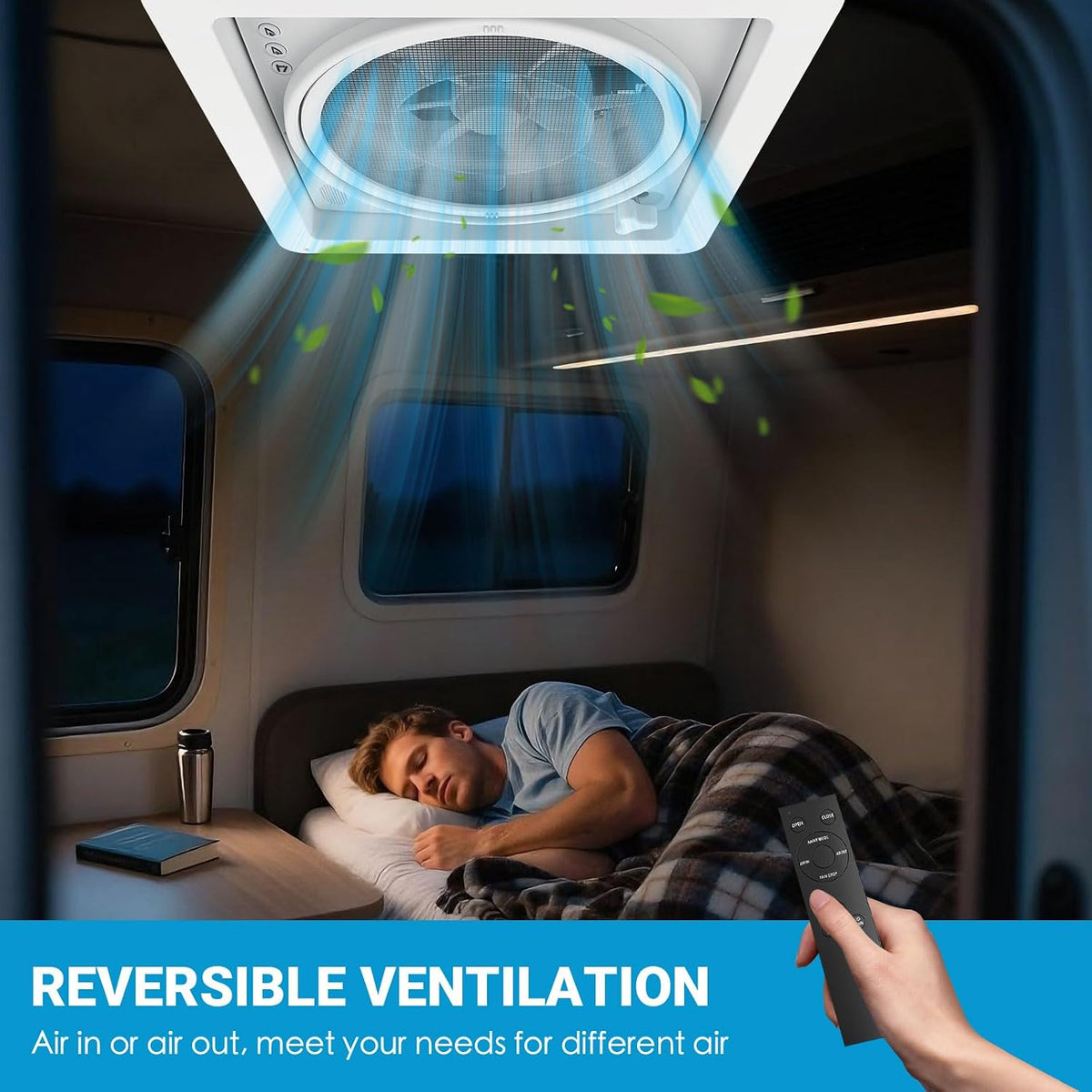 RV Roof Vent Fan 14x14, Quiet 12V(24V Max) with Remote Control &Rain Sensor