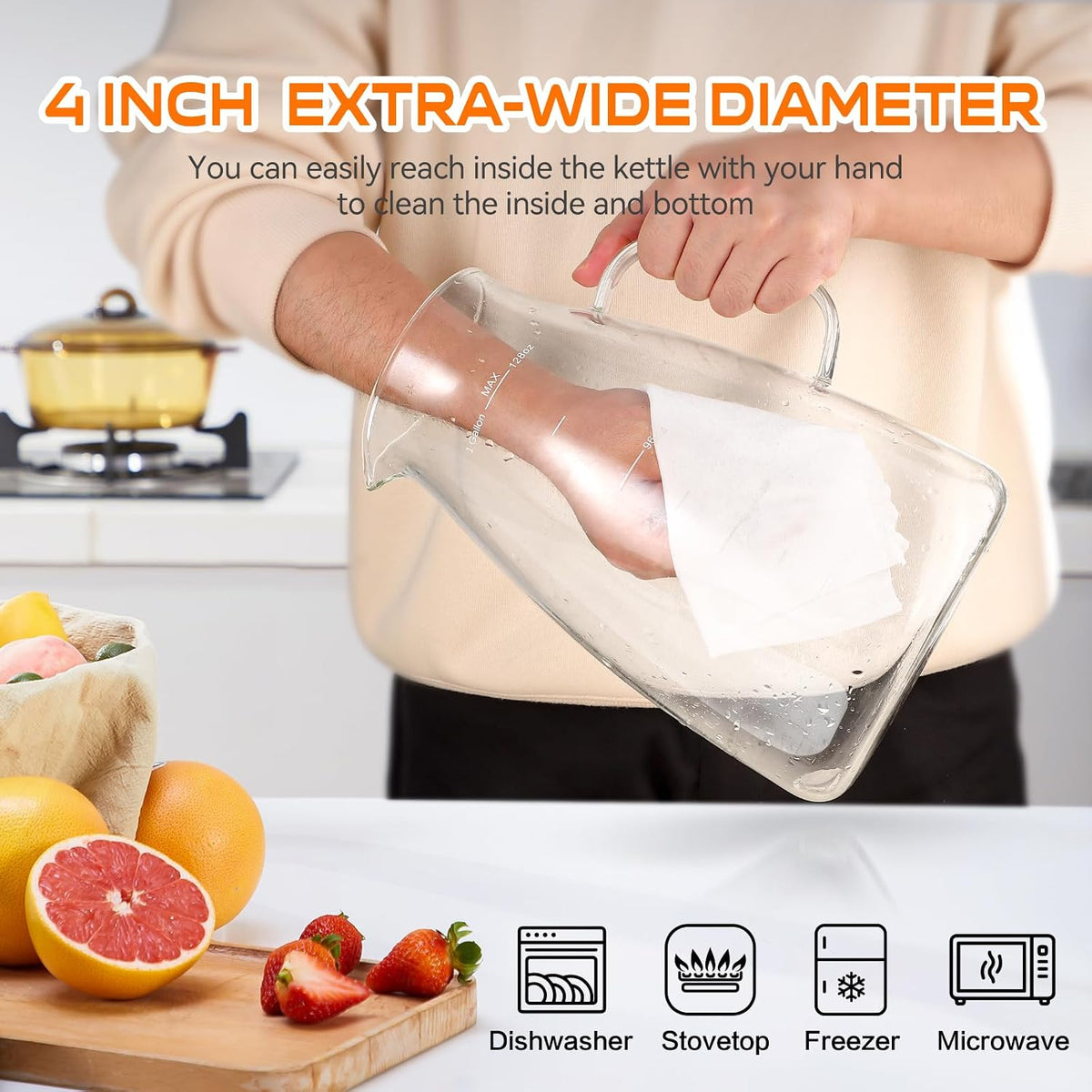 Glass Pitcher with Lid and Handle, Glass Water Pitchers, 1 Gallon