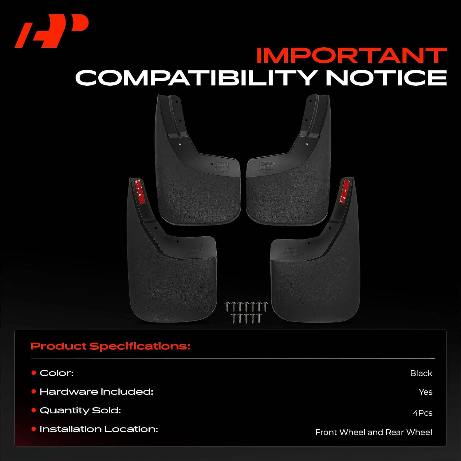 Mud Flaps, No Drilling Required Splash Guards with Accessories | Compatible with Chevrolet Silverado 1500 3500 2500
