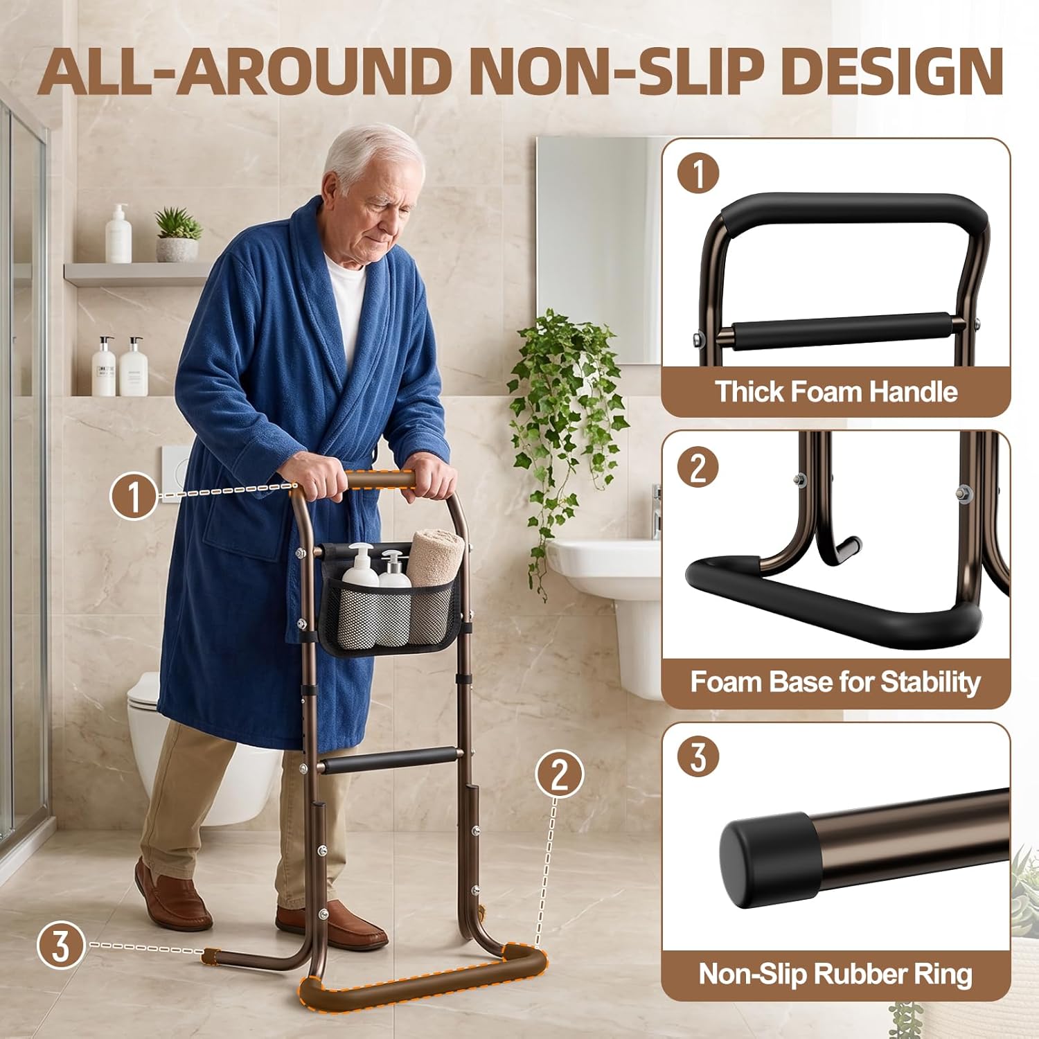 Stand Assist Aid for Elderly, 500Lbs Weight Capacity, 32.9'' - 35.8'' Height Adjustable Aluminum Alloy Mobility Aid