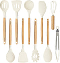 Silicone Cooking Utensils Set, Kitchen Utensils Set 10 Pcs for cooking, BPA Free Spatula Set with Heat Resistant Wood
