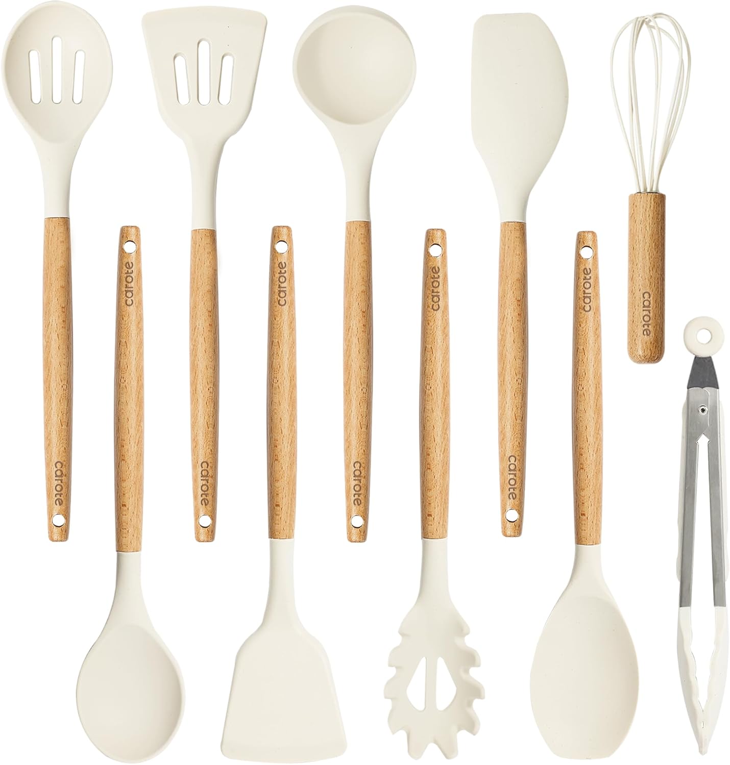 Silicone Cooking Utensils Set, Kitchen Utensils Set 10 Pcs for cooking, BPA Free Spatula Set with Heat Resistant Wood