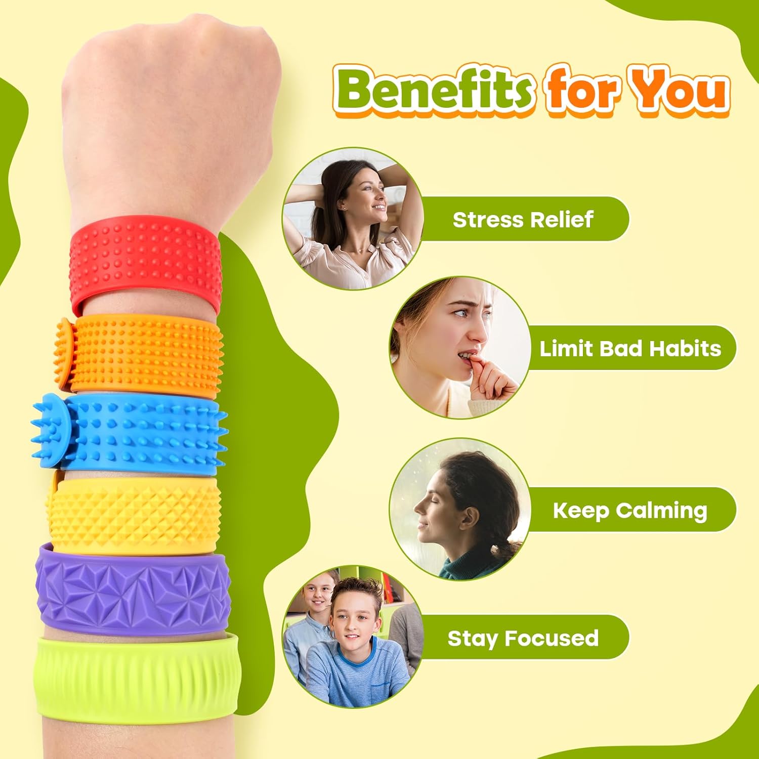Sensory Fidget Toys for Kids: Textured Silicone Slap Bracelets 6 Pack, Stress Relief Fidgets for Autism ADHD