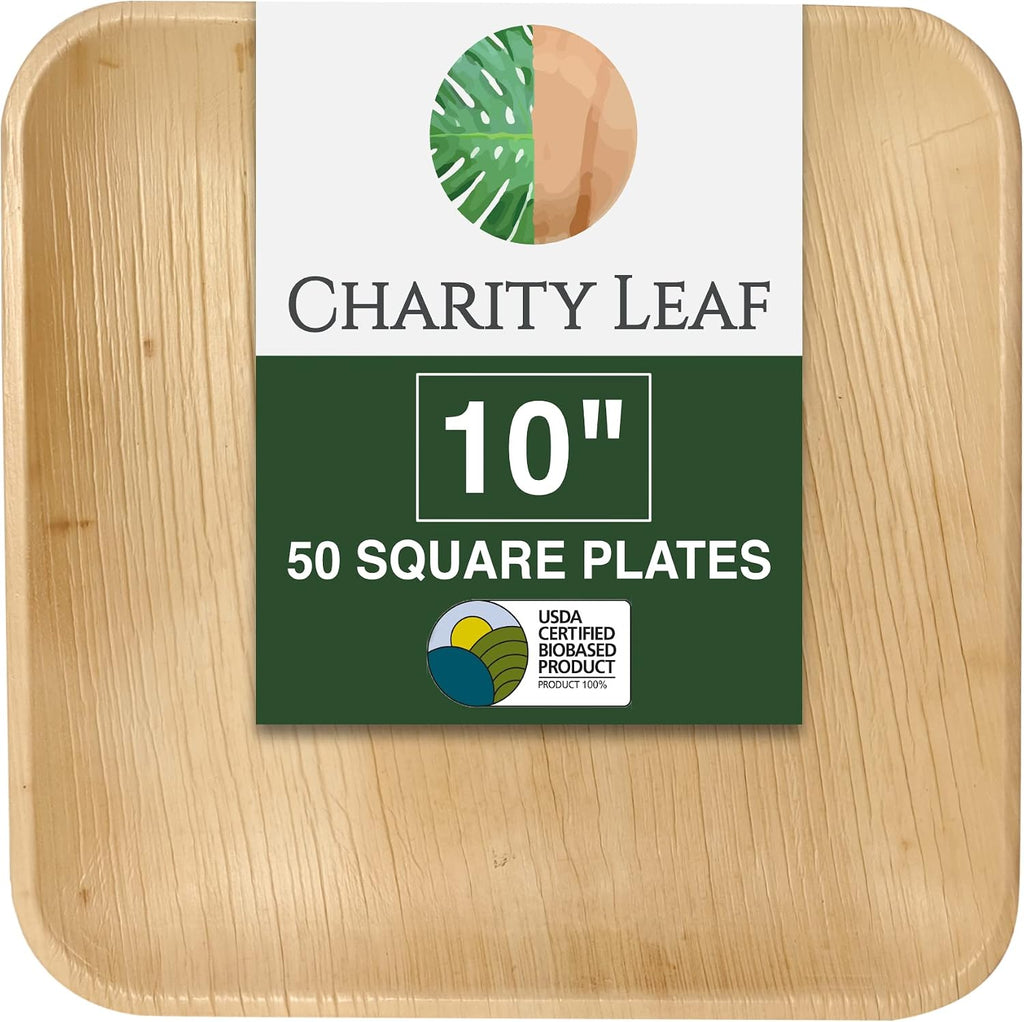 Compostable Bamboo 10" Square Dinner Plates (50-pack) | Premium, 100% Natural, Disposable, Heavy Duty | Perfect for