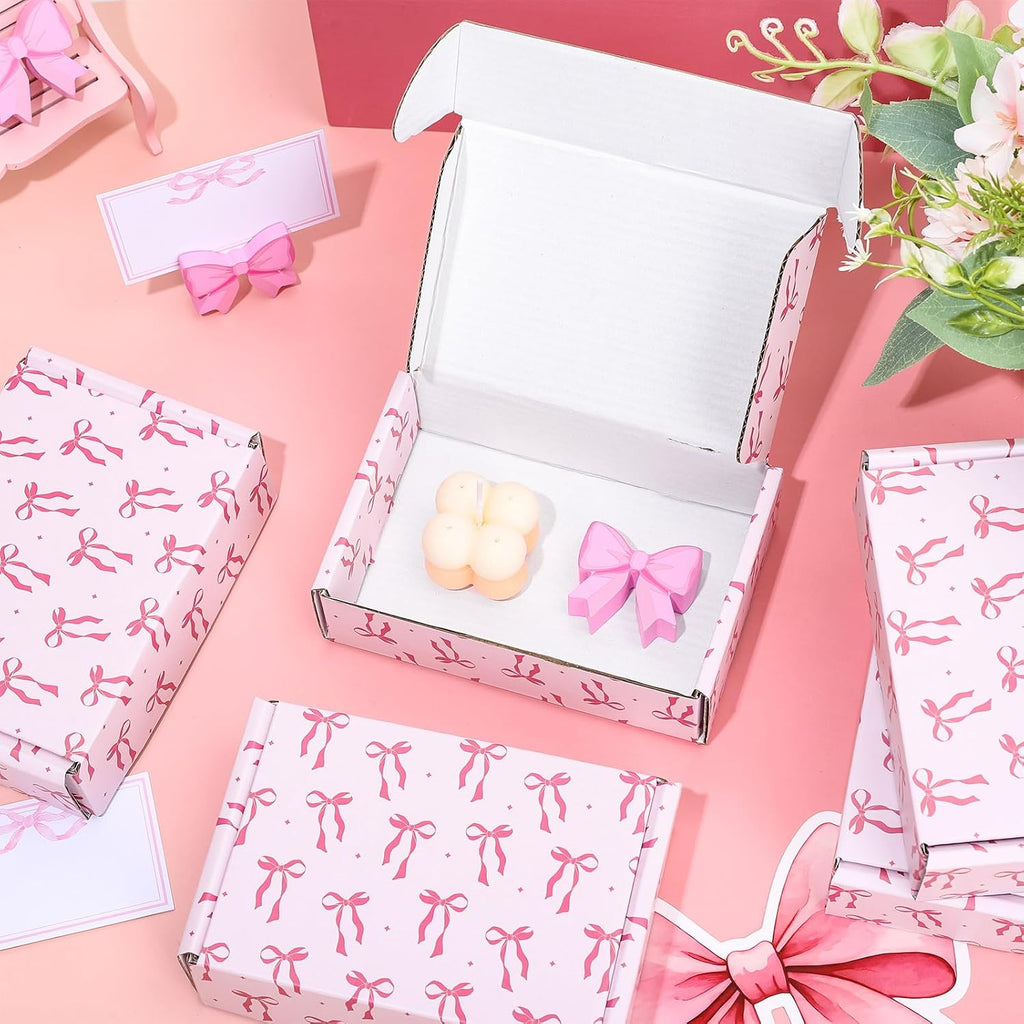 24 Pack Pink Bow Shipping Box Coquette Bow Mailing Box Corrugated Cardboard Box Mailers for Packaging Gift Wrap Craft