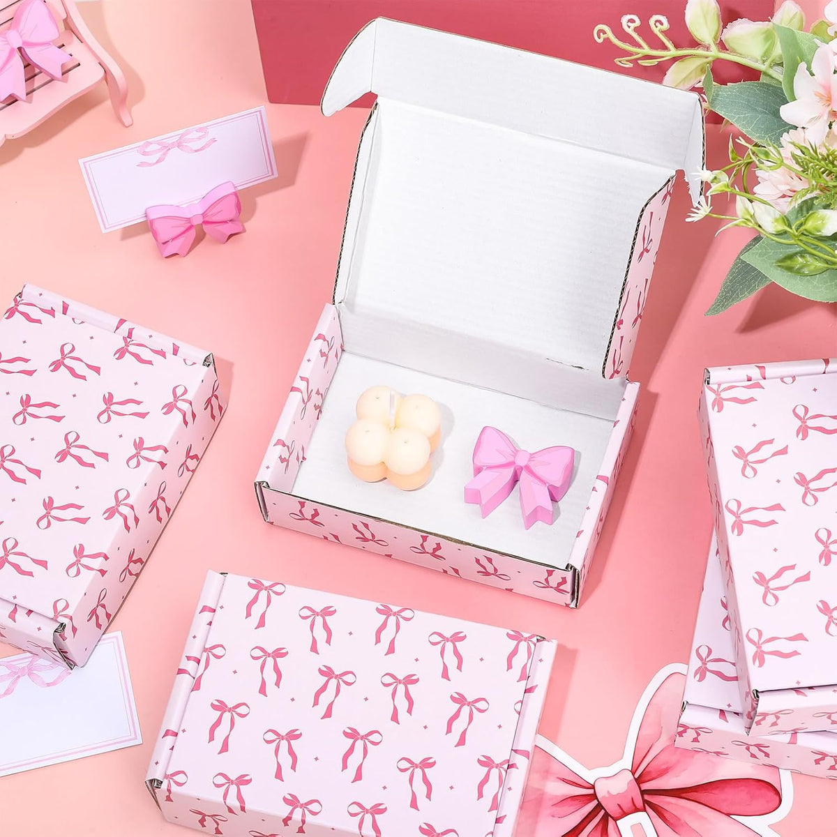 24 Pack Pink Bow Shipping Box Coquette Bow Mailing Box Corrugated Cardboard Box Mailers for Packaging Gift Wrap Craft
