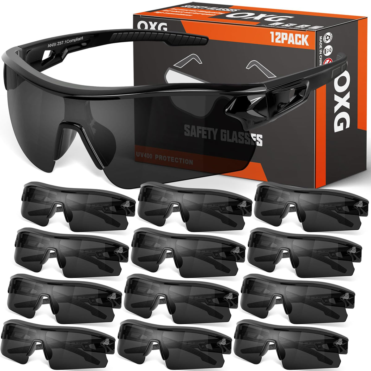 12 Pack Tinted Safety Glasses for Men Women, UV400 Protective Eyewear