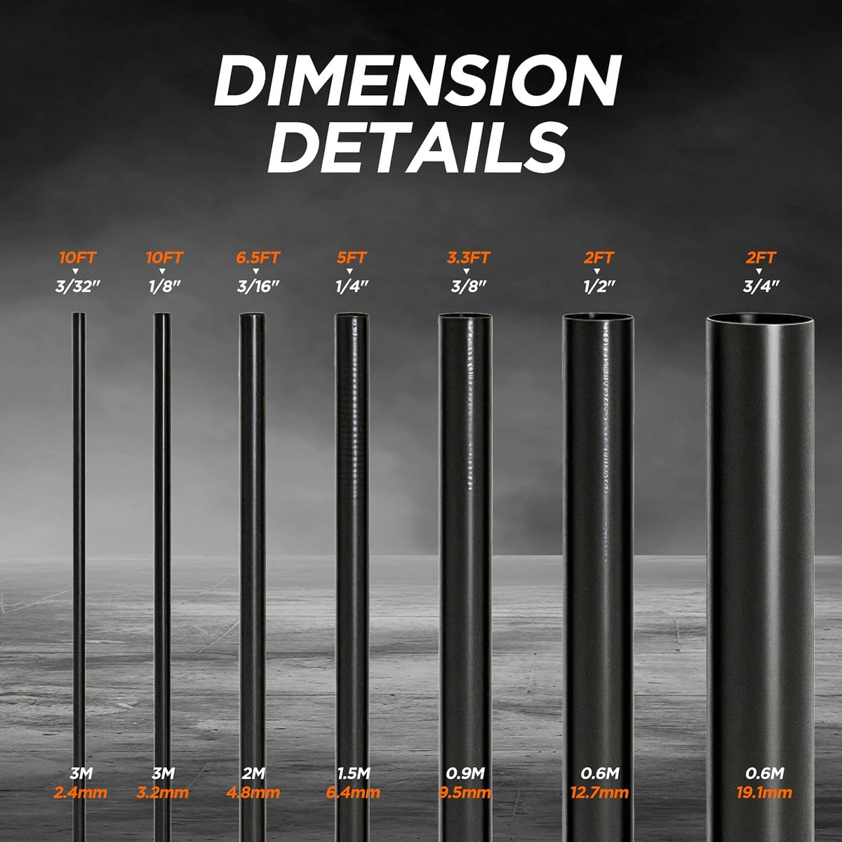 7 Sizes 4:1 Heat Shrink Tubing Roll Kit, 39 Ft, Adhesive Lined, Black