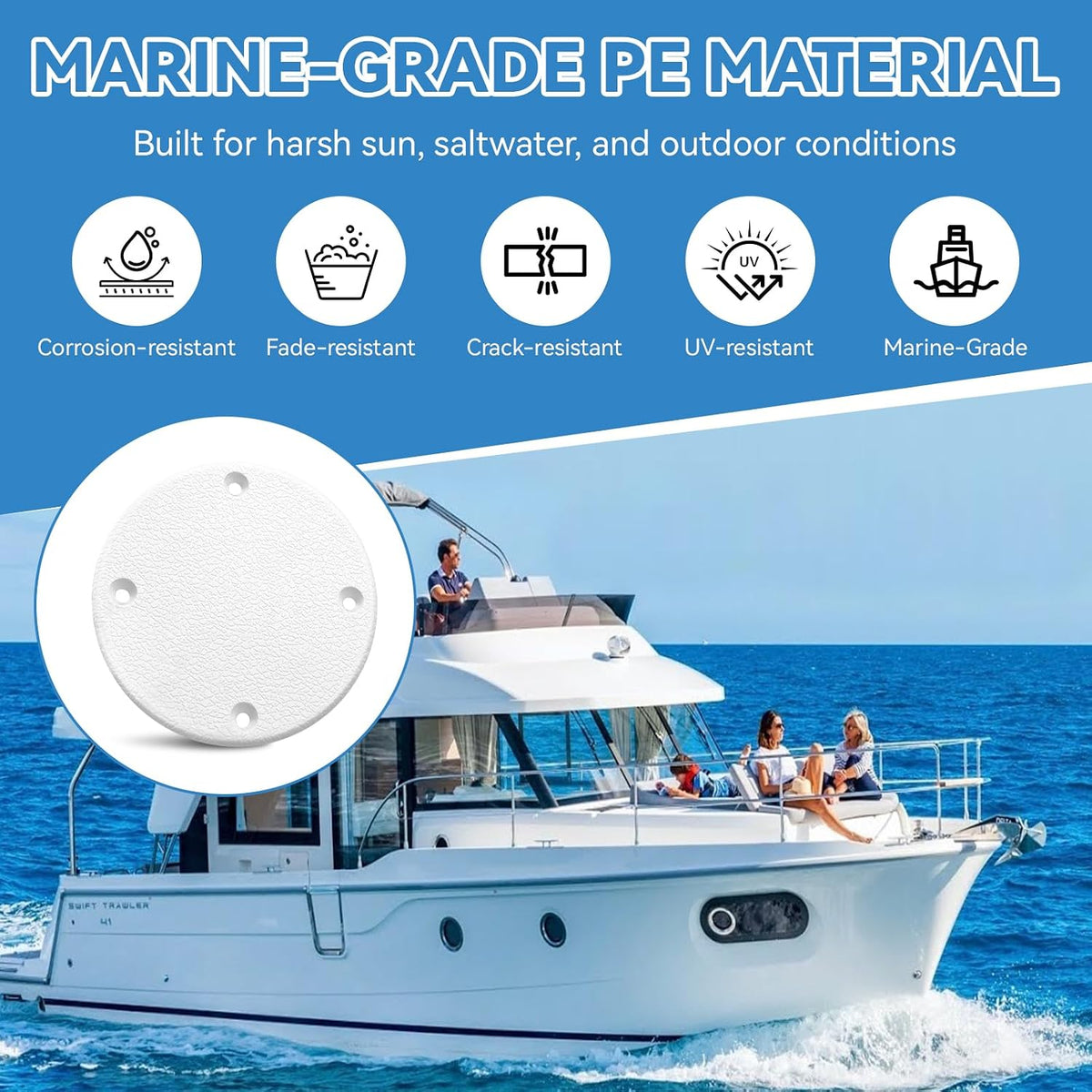 Marine Boat Deck Plate Cover, Round Access Hole Cover 4-1/8 Inch