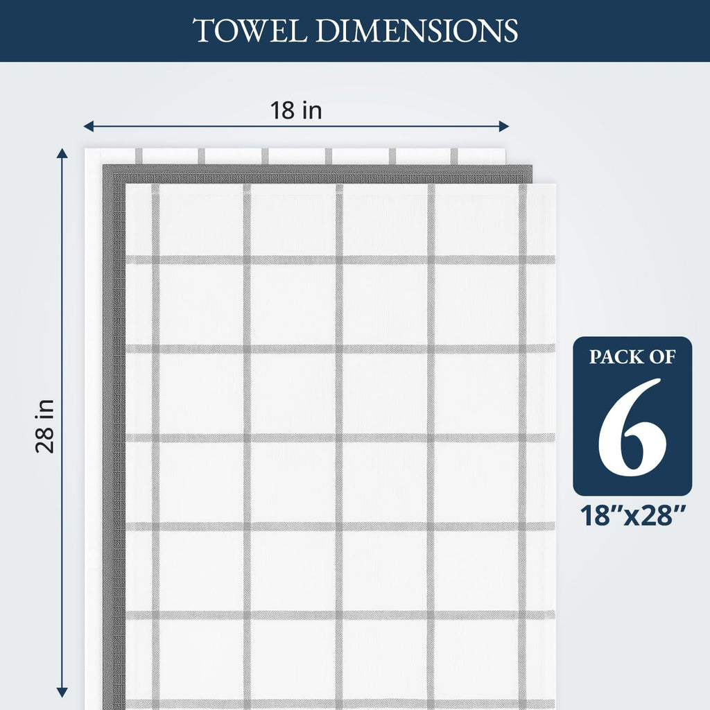 Cotton Kitchen Towels and Dish Cloths Set, 6-Pack – Absorbent, Quick-Drying Dish Towel, 18" x 28", Soft, Premium Hand