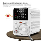DC Power Supply Variable, Bench Power Supply with Encoder Adjustment Knob, Output Enable/Disable Button, Adjustable Power Supply with USB Quick-Charge, Short Circuit Alam (30V 10A White)