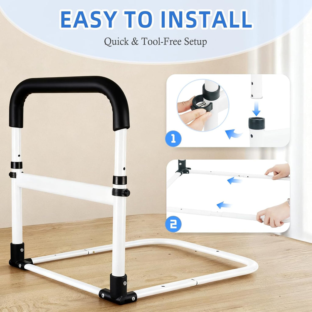 Bed Rail for Elderly Adults Safety, 90° Foldable Bed Assist Bar with Adjustable Height, Flat Base Fits Under