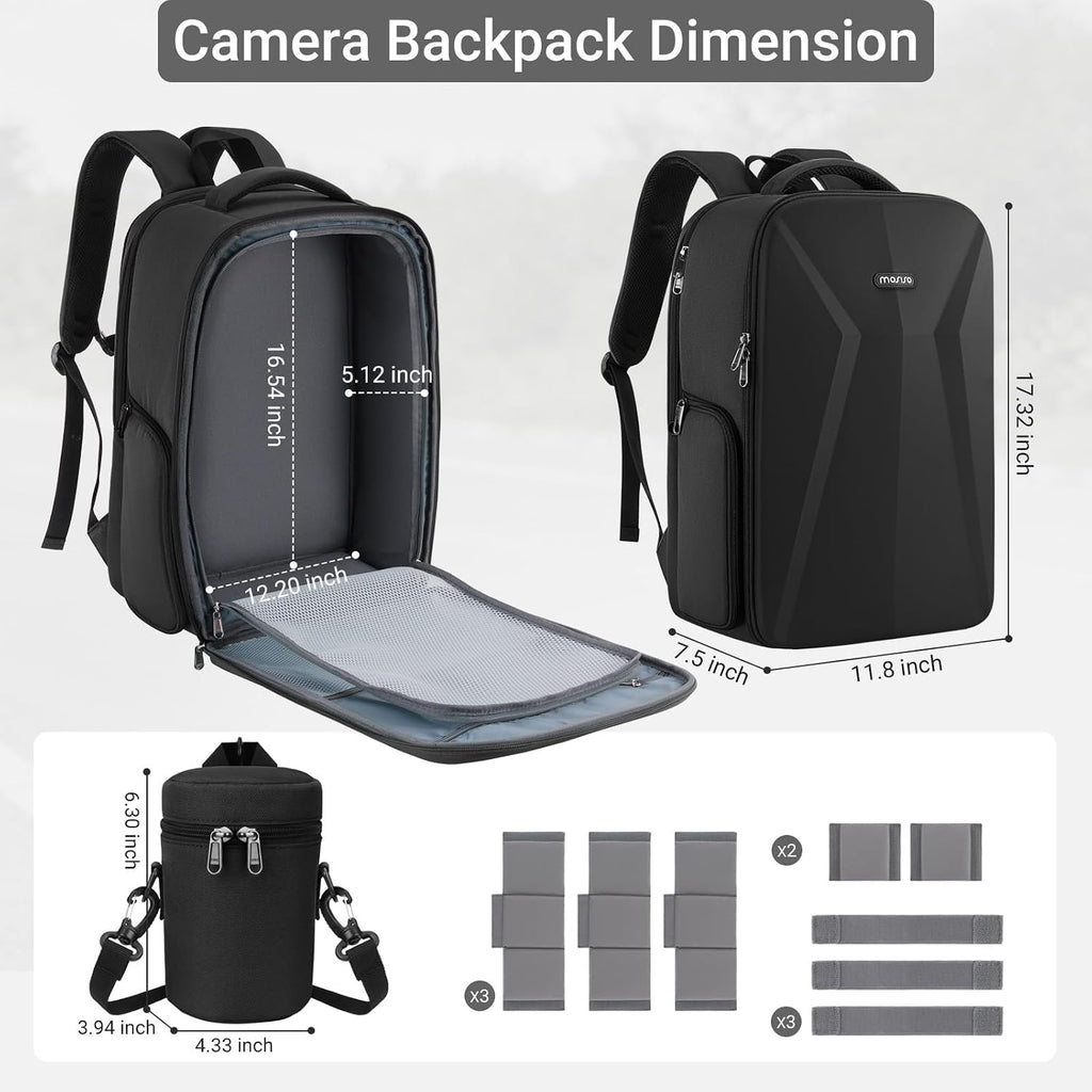 Camera Backpack,Photography Camera Bag with Lens Pouch,Black | DSLR/SLR/Mirrorless Waterproof Hardshell Case, Tripod