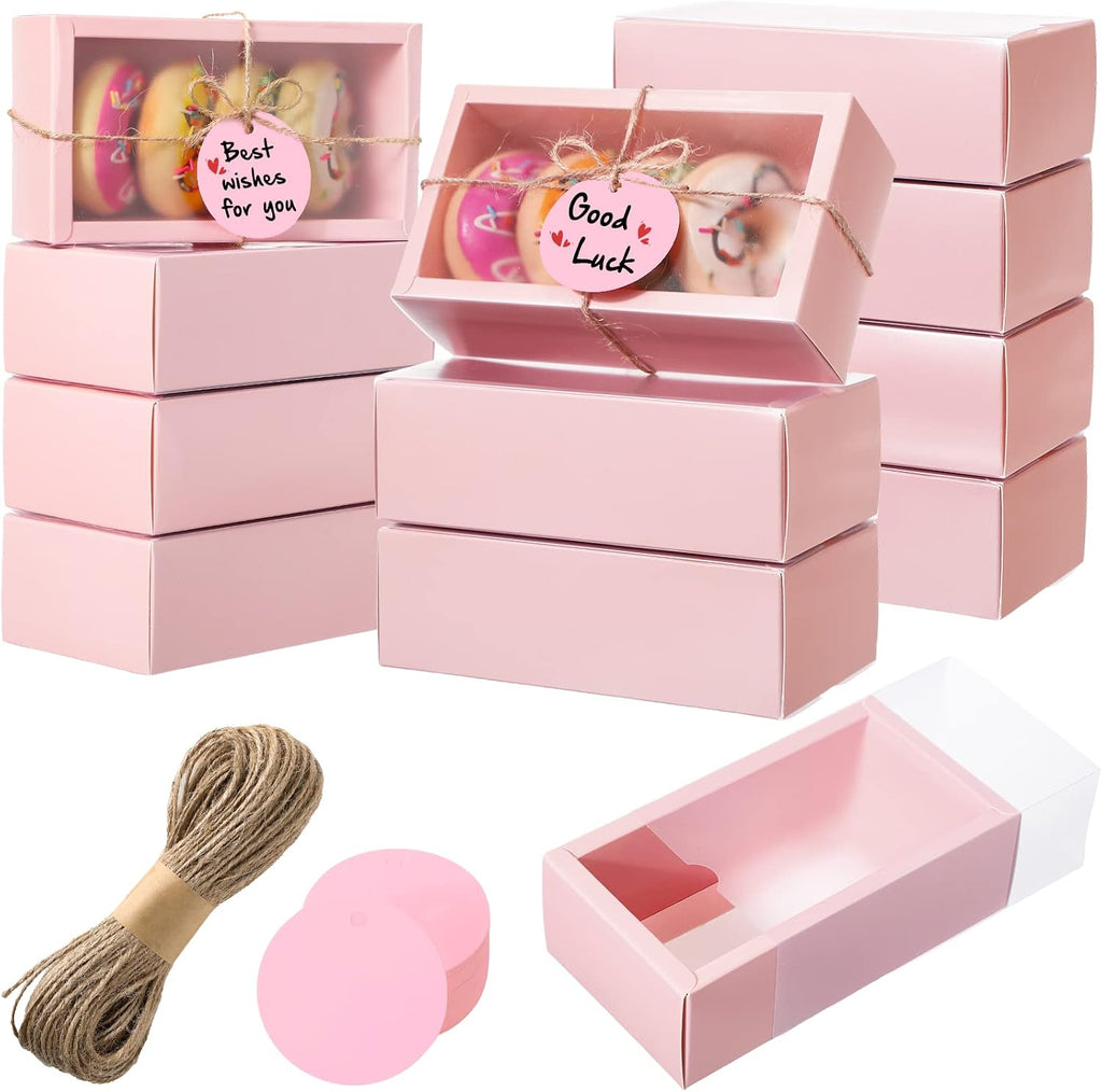 50 Sets Gift Boxes Kraft with Tags, 6.3 x 3.5 x 2 Inch, Pink